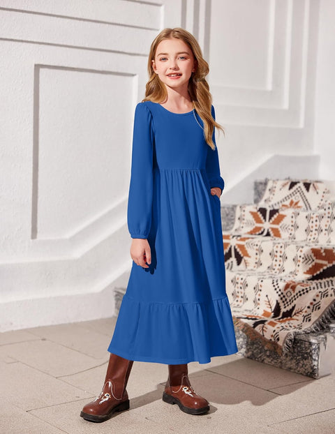 Arshiner Girls Maxi Dresses Lantern Long Sleeve Holiday Dress