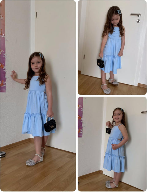 Arshiner Girls Tie Back Dress Spaghetti Strap Ruffle Hem Sundress with Pockets