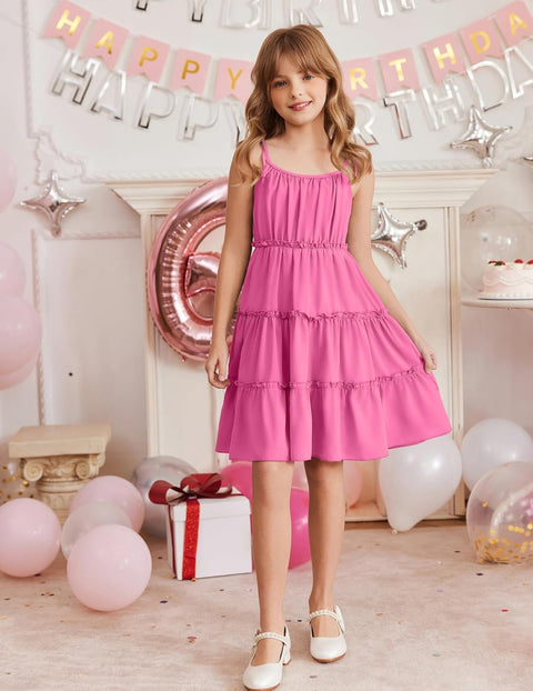 Arshiner Girls' Boho Spaghetti Strap Ruffled Tiered Dresses