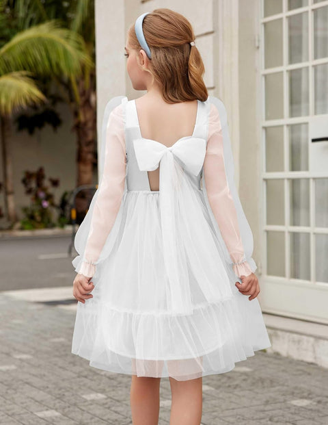 Arshiner Girls Tie Back Dress Puff Formal Party Tulle Dresses