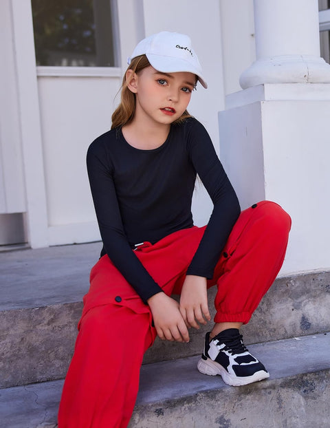 Arshiner Girls Long Sleeve Ribbed Knit Shirts