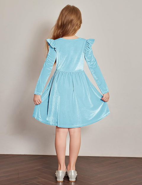 Arshiner Toddler Velvet Dress Little Girls Ruffle Dresses
