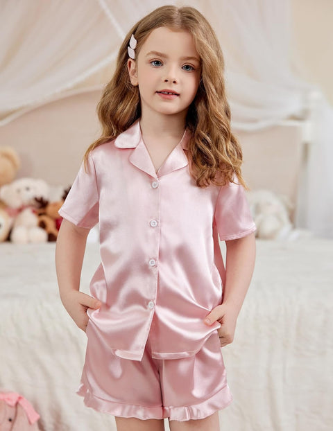Arshiner Girls Pajamas Silk Satin Pajama Set