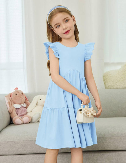 【2-8Y】Arshiner Toddler Dress Girls Backless Tiered Dresses with Pockets