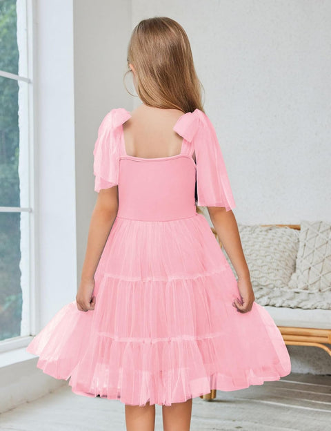 Arshiner Girls Dresses Sleeveless Bow-Tie Straps Tulle Dress