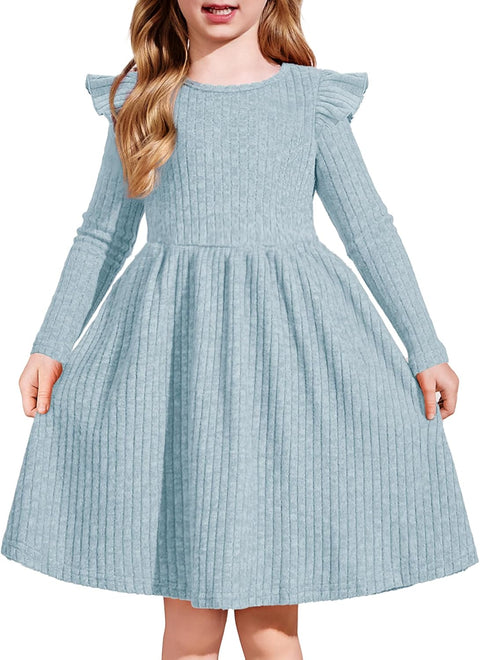 Arshiner Girl Dress Baby Girls Knitted Ruffle Sleeve Dresses