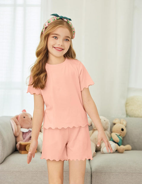 Arshiner Toddler Girls Clothes Ruffle Short Sleeves Crewneck Tops and Shorts with Pockets Cute Summer 2 Pieces Short Sets