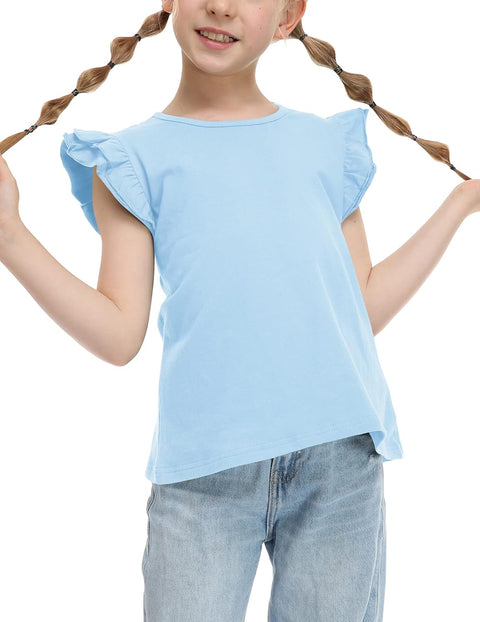 Arshiner Girls Shirts Ruffle Short Sleeve Cute Casual Tops Blouse Tee