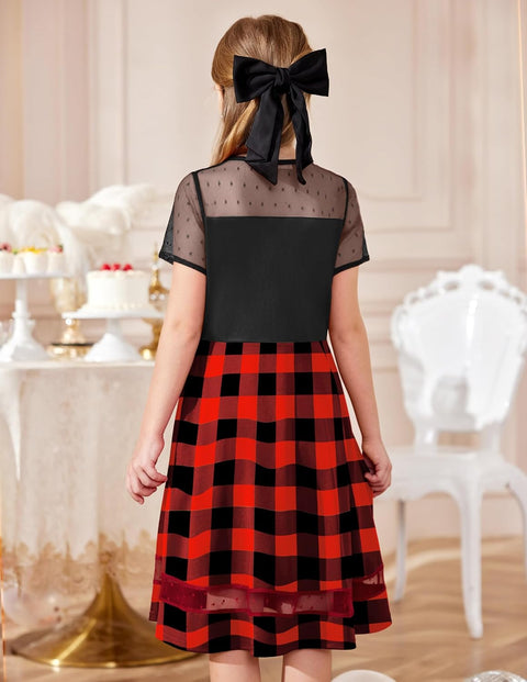 Arshiner Tween Girls Dress Formal Contrast Mesh Short Sleeve A Line Party Dresses