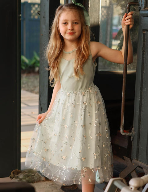 Arshiner Girls Dresses Formal Party Tulle Contrast Mesh Dress with Belt