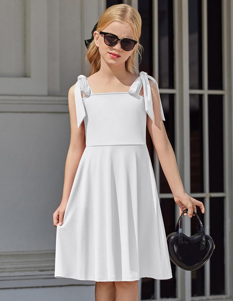 [6Y-11Y] Arshiner Girls Dress Tie Strap Solid Color Party Dresses