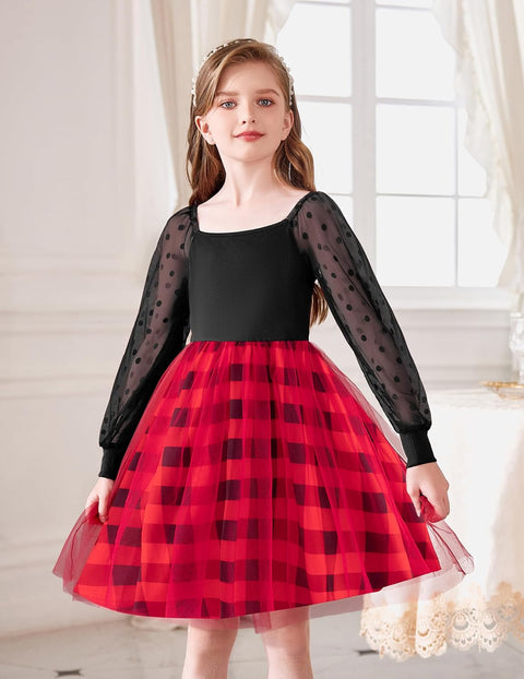 Arshiner Girl Tulle Dress Puff Long Sleeve Teen Girls Party Casual Dresses