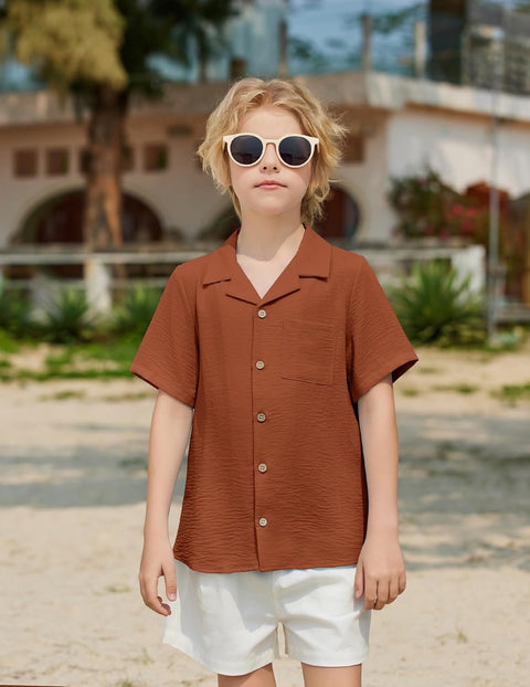 Arshiner Boys Short Sleeve Button Down Shirt 4-12 Years