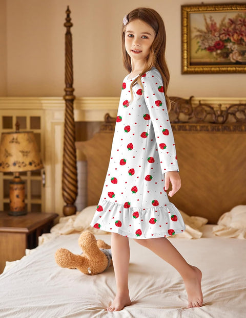 Arshiner Girls' Sleepwear Long Sleeve Cute Nightie Pajama Dress