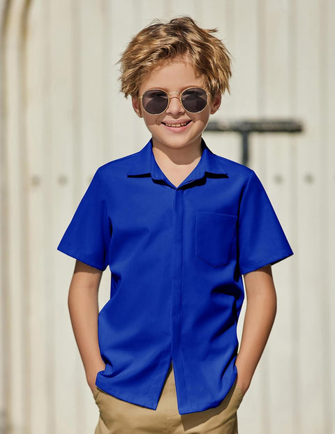 Arshiner Boys Short Sleeve Dress Shirts Solid Button Down Shirts