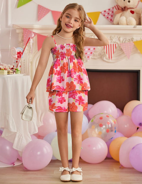 【2-8Y】Arshiner Toddler Girls 2 Piece Outfits Ruffle Hem Camisole & Shorts Set