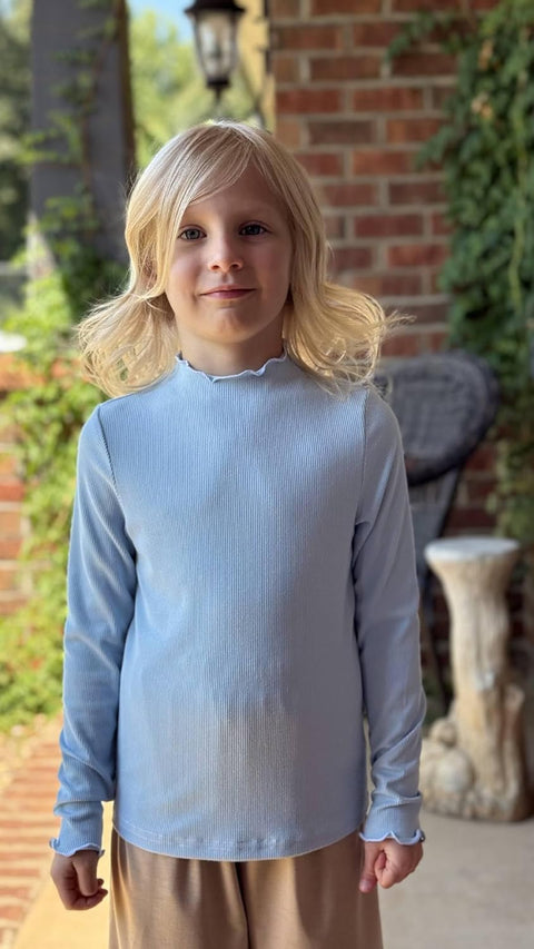 Arshiner Girls Lettuce Trim Mock Neck Ribbed Knit Tops