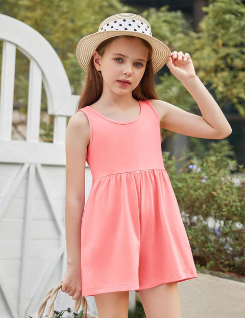 Arshiner Girls' Casual Summer Sleeveless Jumpsuits Loose One Piece Romper Short Overalls Outfits with Pockets