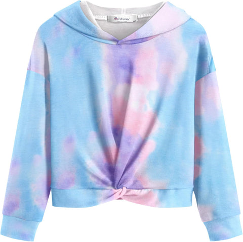 Arshiner Girls Hoodie Twist Front Tie Dye Hooded Sweatshirt