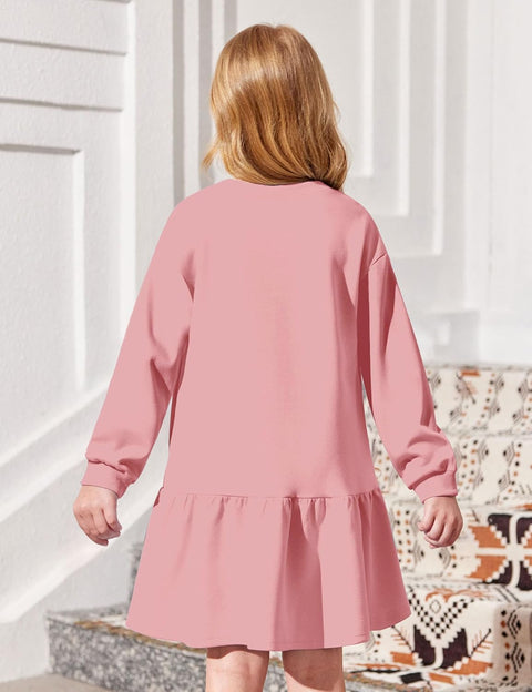 Arshiner Girls Dresses Long Sleeve Pullover Drop Shoulder Dress