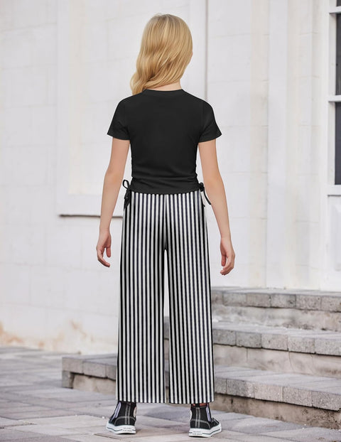 Arshiner Girls Sets Ruched Drawstring Tops and Wide Leg Pants
