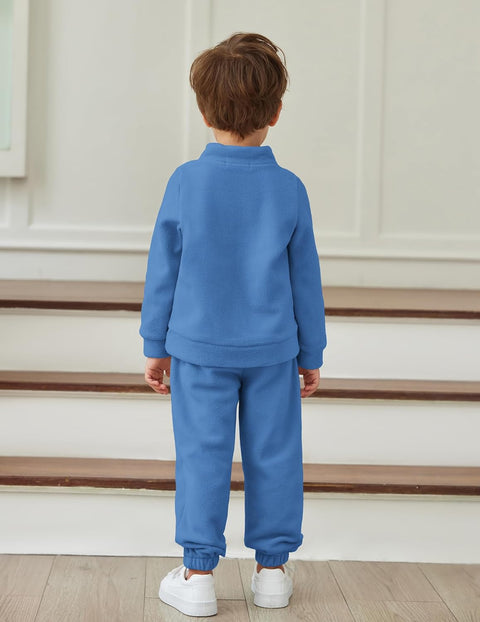 Arshiner Toddler Boys Letter Embroidery Half Zip Sweatshirt & Pants Set