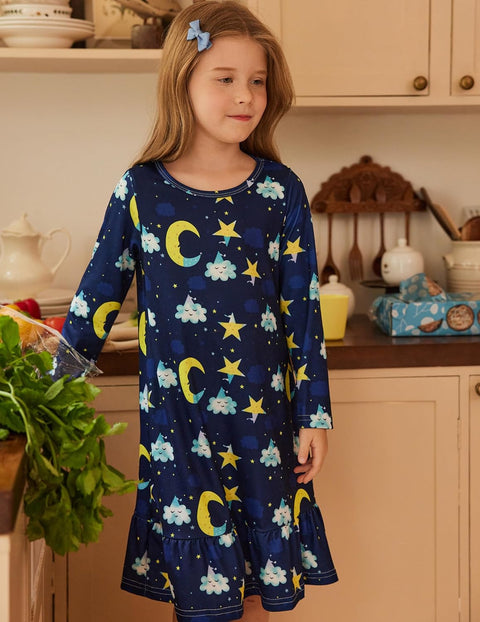 Arshiner Girls' Sleepwear Long Sleeve Cute Nightie Pajama Dress