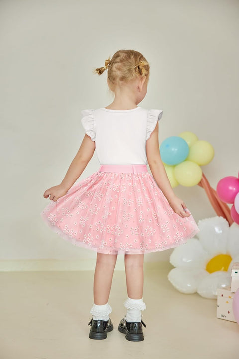 Arshiner Toddler Girls Skirt Set Ruffle Sleeve Tops and Belt Tutu Skirts