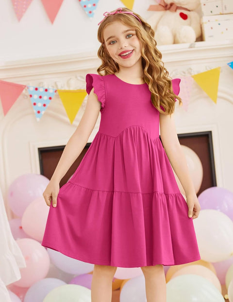 【2-8Y】Arshiner Toddler Dress Girls Backless Tiered Dresses with Pockets