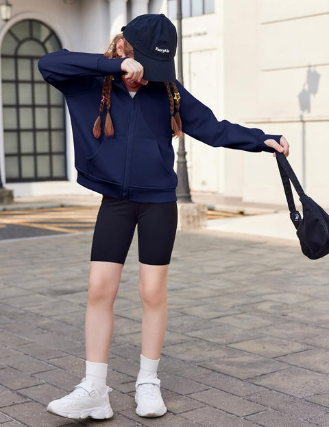 Arshiner Girls 2 Piece Outfit Drop Shoulder Zip Up Hoodies Set