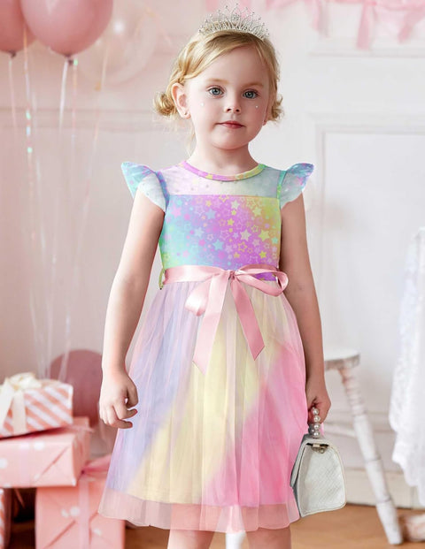 [2-8Y] Arshiner Toddler Girls Tutu Dress Contrast Mesh Party Dresses