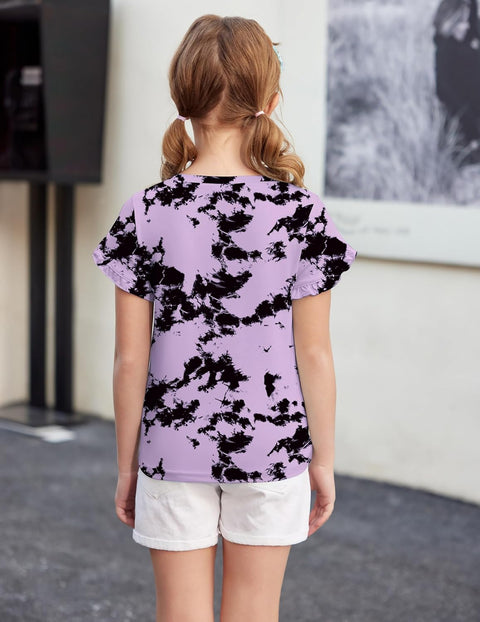Arshiner Girls T Shirts Double Layer Ruffle Short Sleeve V Neck Tops Tee