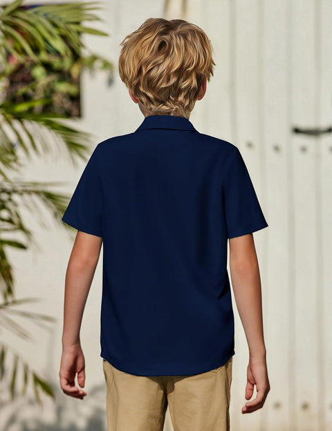 Arshiner Boys Short Sleeve Dress Shirts Solid Button Down Shirts
