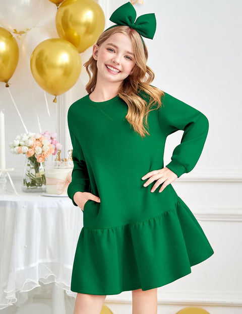 Arshiner Girls Dresses Long Sleeve Pullover Drop Shoulder Dress