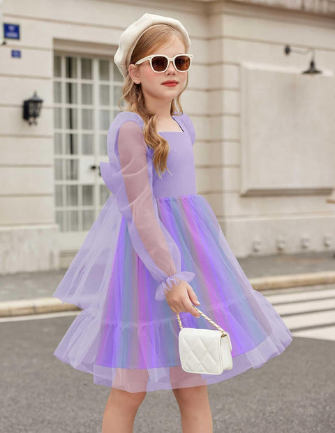 Arshiner Girls Tie Back Dress Puff Formal Party Tulle Dresses