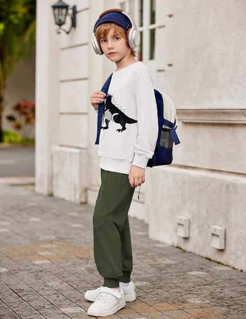 Arshiner Boys Long Sleeve Print Sweatshirt and Pant 2 Piece Set