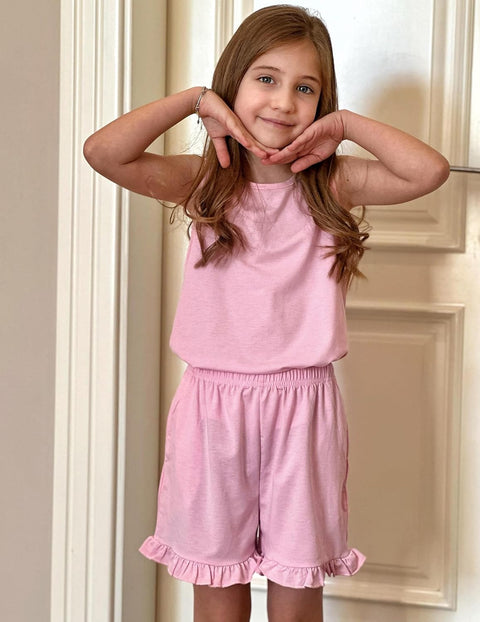 Arshiner Girls Pajamas Ruffle Sleepwear Tank Top and Shorts Set Pjs Outfit