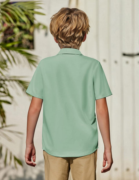 Arshiner Boys Short Sleeve Dress Shirts Solid Button Down Shirts