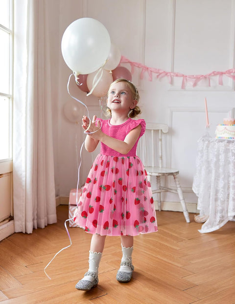 【2-8Y】Arshiner Toddler Lace Tutu Dresses Ruffle Sleeve 3 Layers Tulle Flower Dress
