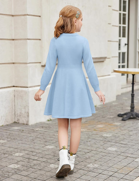 Arshiner Girls Sweater Dress Long Sleeve Button Knit Dresses