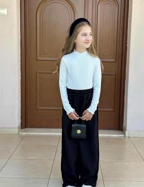 Arshiner Girls Lettuce Trim Mock Neck Ribbed Knit Tops