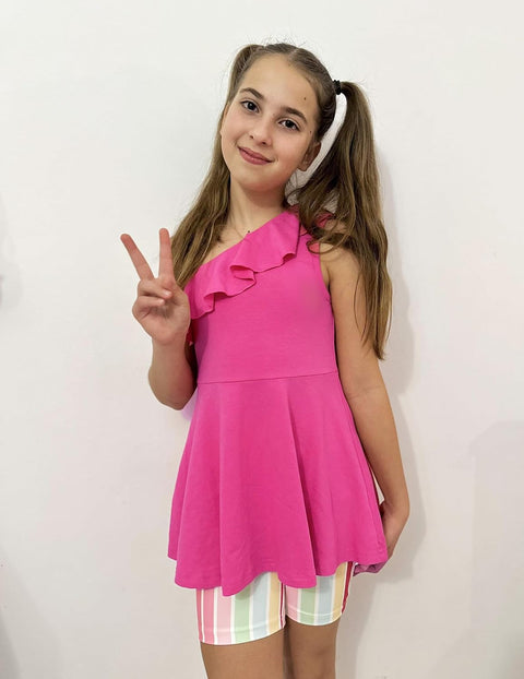Arshiner Girls 2 Piece Outfits One Shoulder Ruffle Trim Top and Short Sets 6-14 Years