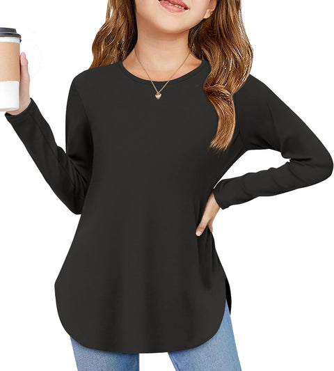Arshiner Girls Long Sleeve T Shirts Hem Side Soft Tops