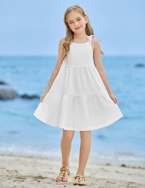 Arshiner Girl Dresses Boho A-Line Swing Flowy Ruffle Tiered Sundress with Pockets