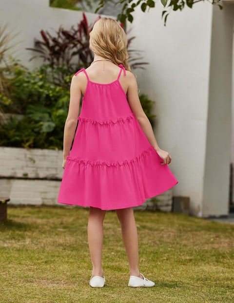 Arshiner Girl Dresses Boho A-Line Swing Flowy Ruffle Tiered Sundress with Pockets
