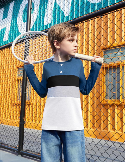 Arshiner Kids Boys Henley Shirts Cotton Long Sleeve T-Shirts Color Block Tee