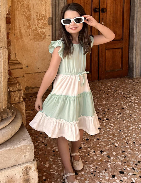 Arshiner Girl's Dress Ruffle Sleeve Tiered Dresses with Pockets 5-12 Years
