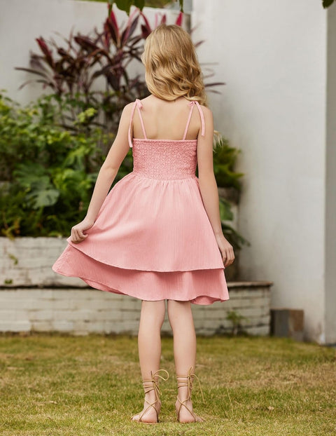 Arshiner Girls Dresses Flowy Tiered Ruched Smocked Back Midi Sundress