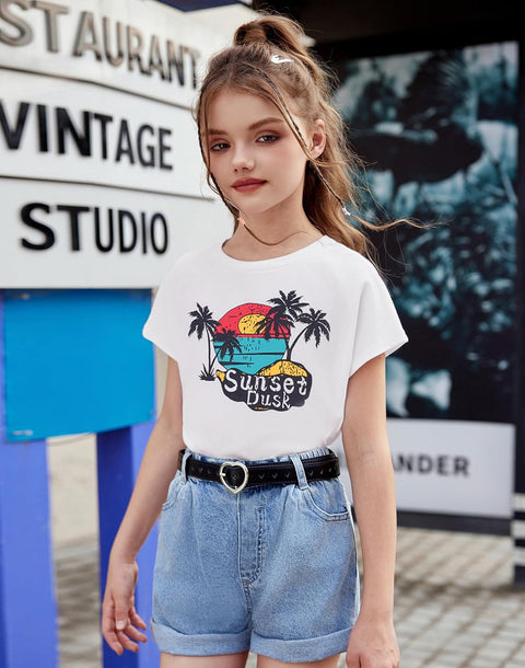 Arshiner Girls Shirt Crop Tops Short Sleeve Drop Shoulder Batwing Sleeve Tee
