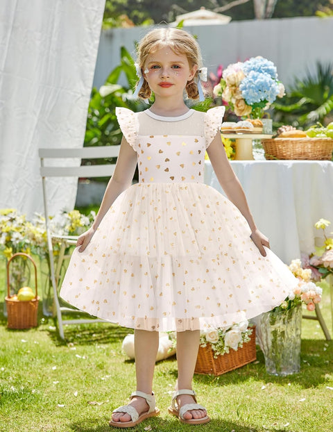 Arshiner Toddler Girls Tutu Sundress Ruffle Sleeve Double Fluffy Tiered Dresses